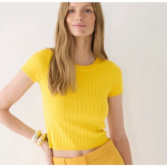 J.Crew Tops - J. Crew Silk-Blend Cropped T-shirt in Yellow Size M